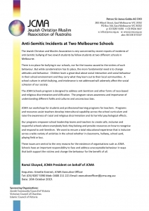 Statement from the JCMA oct 2019 Recent Anti-Semitic Incidents At Two Melbourne Schools